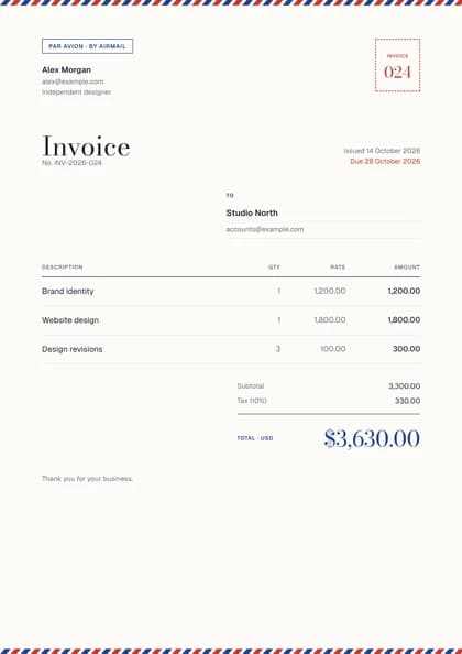 Airmail invoice template, premium design