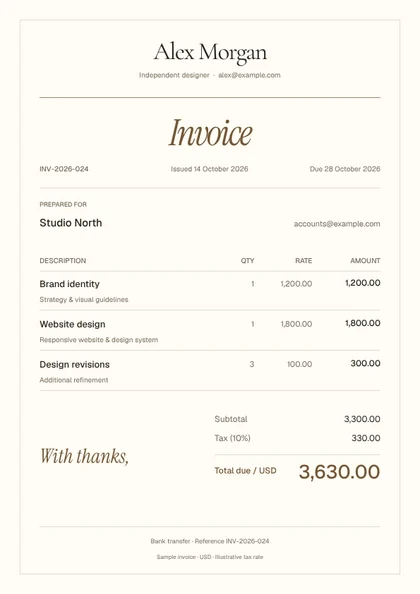 Atelier invoice template preview