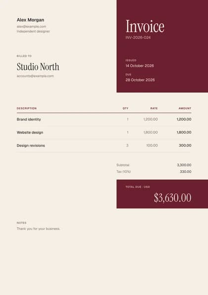 Bordeaux invoice template preview