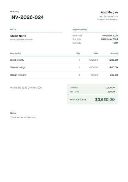 Clean invoice template preview
