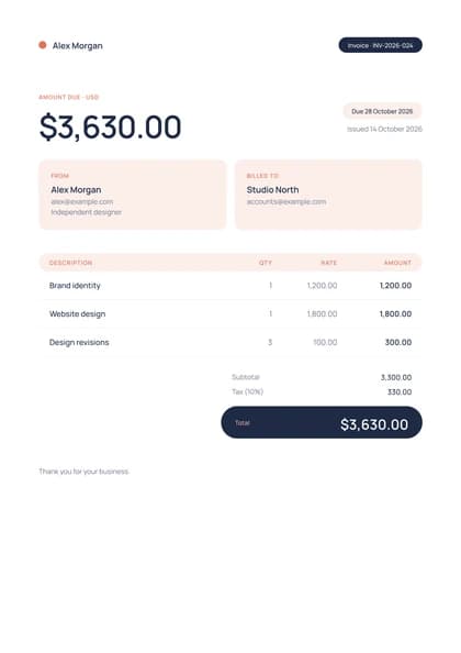 Coral invoice template, premium design