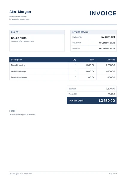 Corporate invoice template preview