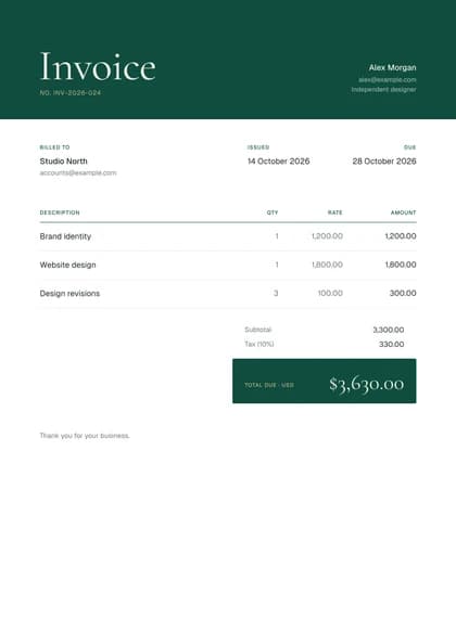 Emerald invoice template, premium design