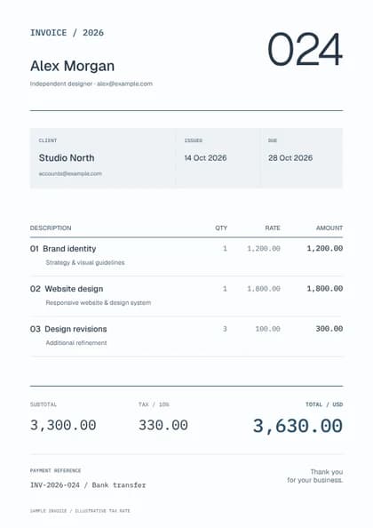 Index invoice template preview