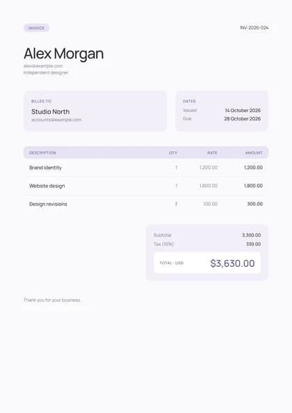 Lilac invoice template preview