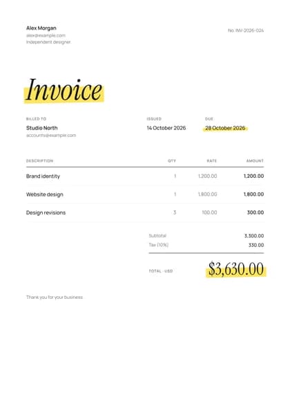 Marker invoice template, premium design