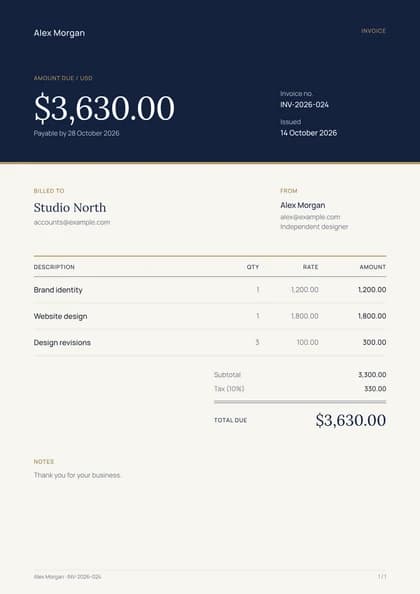 Midnight invoice template preview