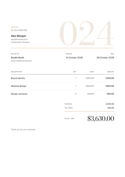 Numeral invoice template, premium design