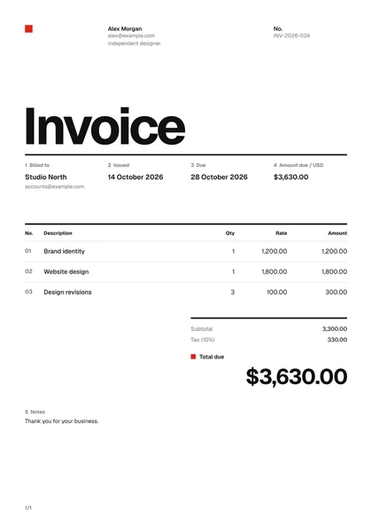 Raster invoice template preview
