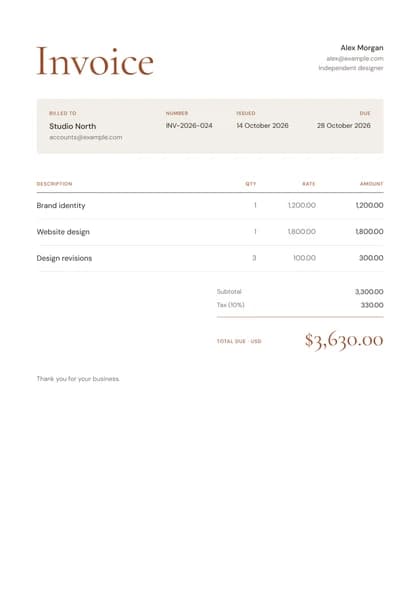 Sienna invoice template, premium design